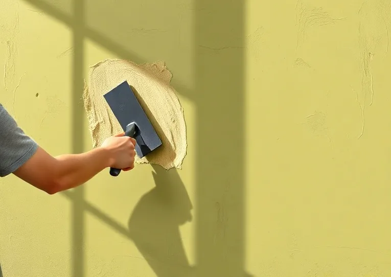 Application d'un enduit décoratif à la lisseuse sur un mur