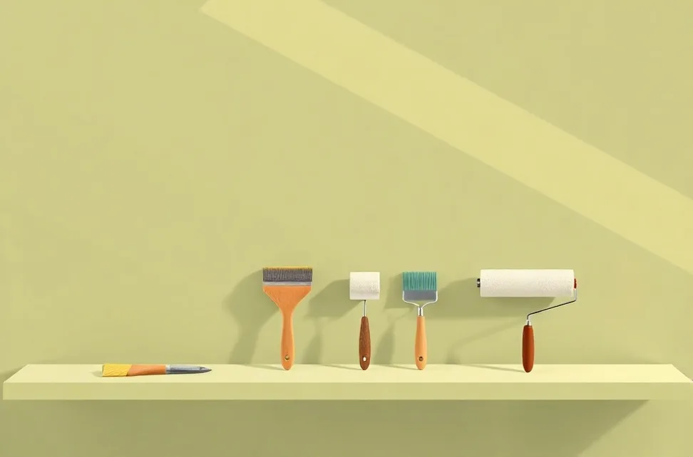 Outils de peinture disposés dans l'ordre des étapes du chantier