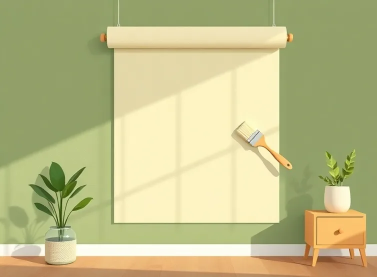 Pose de papier peint, rouleau et brosse à maroufler